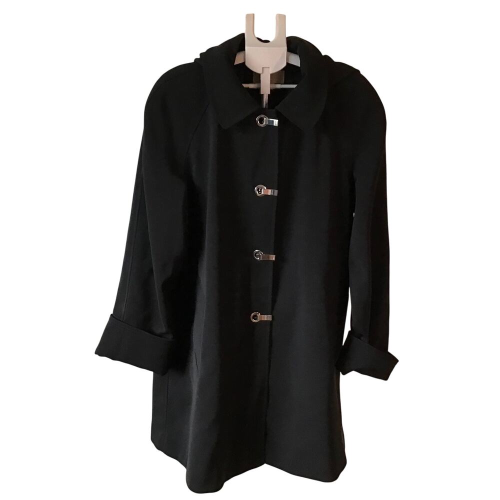 Michael Kors Black Washable Hooded Trench Coat Women’s Size XL